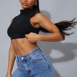 PrettyLittlething Women's Blend Roll Neck Sleeveless Croptop